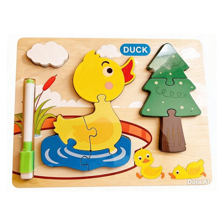 Rompecabeza de Patito de encaje alto relieve 3 en 1 con pizarra y marcador para niños