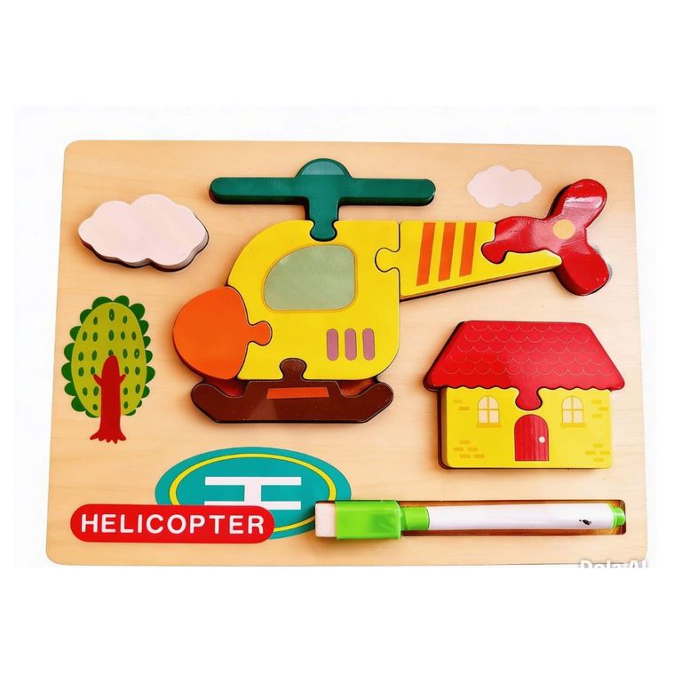 Rompecabeza de Helicoptero de encaje alto relieve 3 en 1 con pizarra y marcador para niños