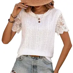 GENERICO - Blusa Blanca con Bordados Geométricos - Blusa Irene