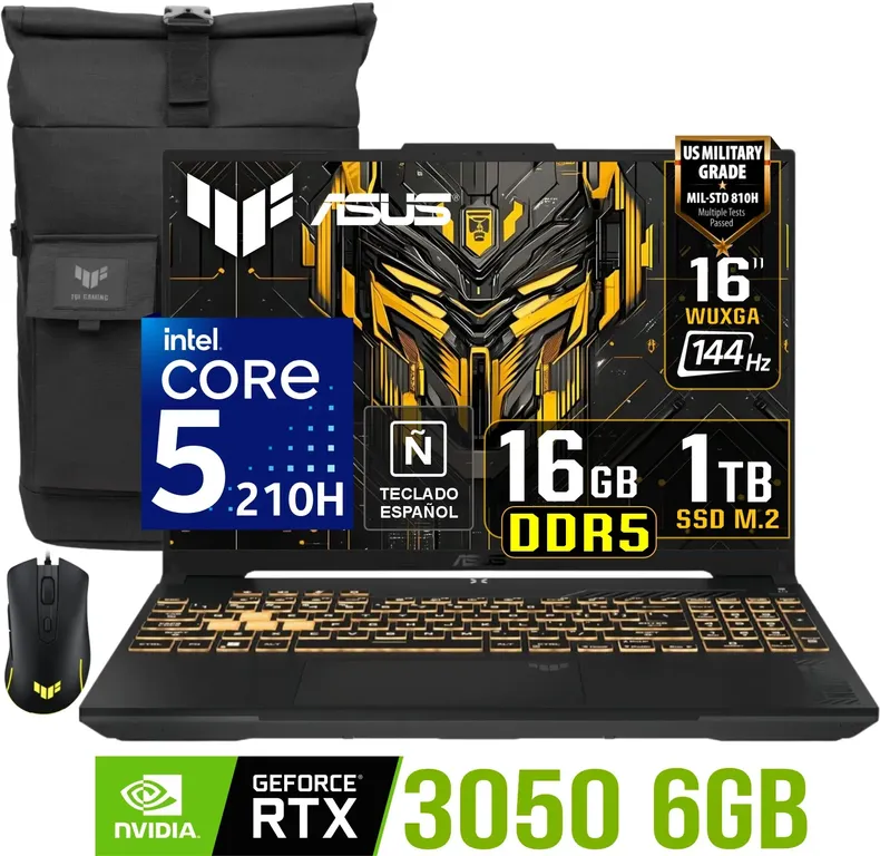 Laptop TUF Gaming F16 Intel Core 5-210H Nvidia 6gb RTX3050 16gb Ram 1tb Ssd 16″ Wuxga 144Hz