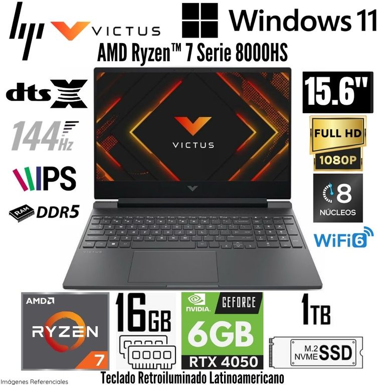 Latpop Victus 15-FB3013LA AMD Ryzen 7 8845HS 16GB RAM 1TB SSD RTX 4050-6GB 15.6" FHD 144Hz