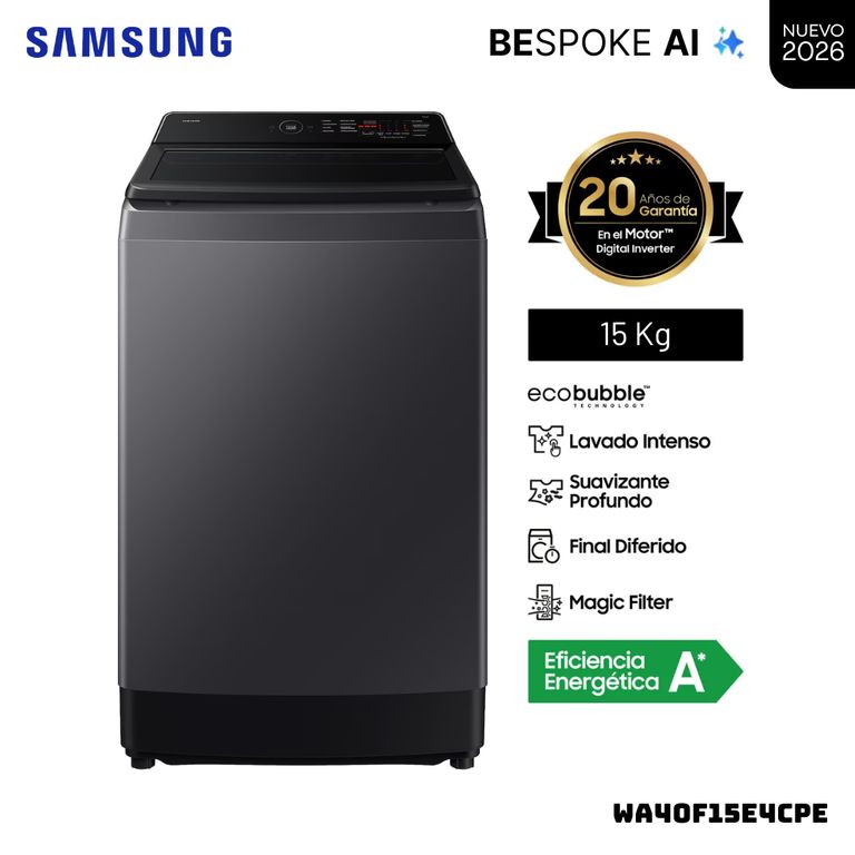 LAVADORA ECOBUBBLE AI 15 KG CARGA SUPERIOR GRIS GRAFITO - WA40F15E4CPE