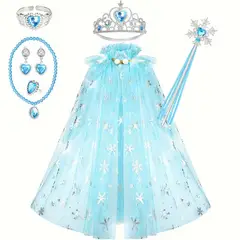 GENERICO - CORONA NIÑA FROZEN + VARITA + CAPA + COLLAR +ARETE +ANILLO