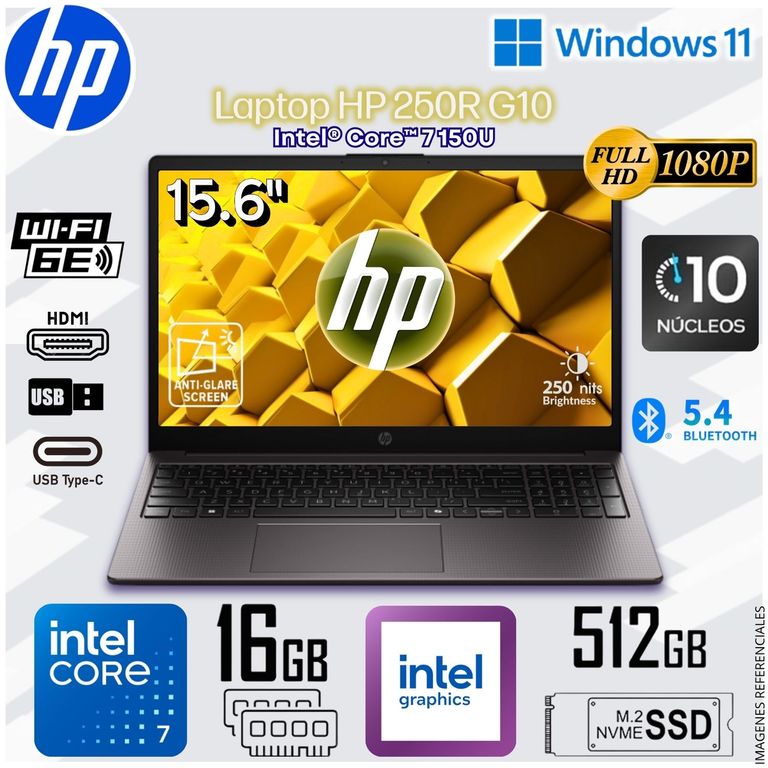 Laptop Notebook 250R G10 15.6" FHD Intel® Core™ 7 150U Intel® Graphics 16GB DDR5 512GB SSD - D2DX8AT