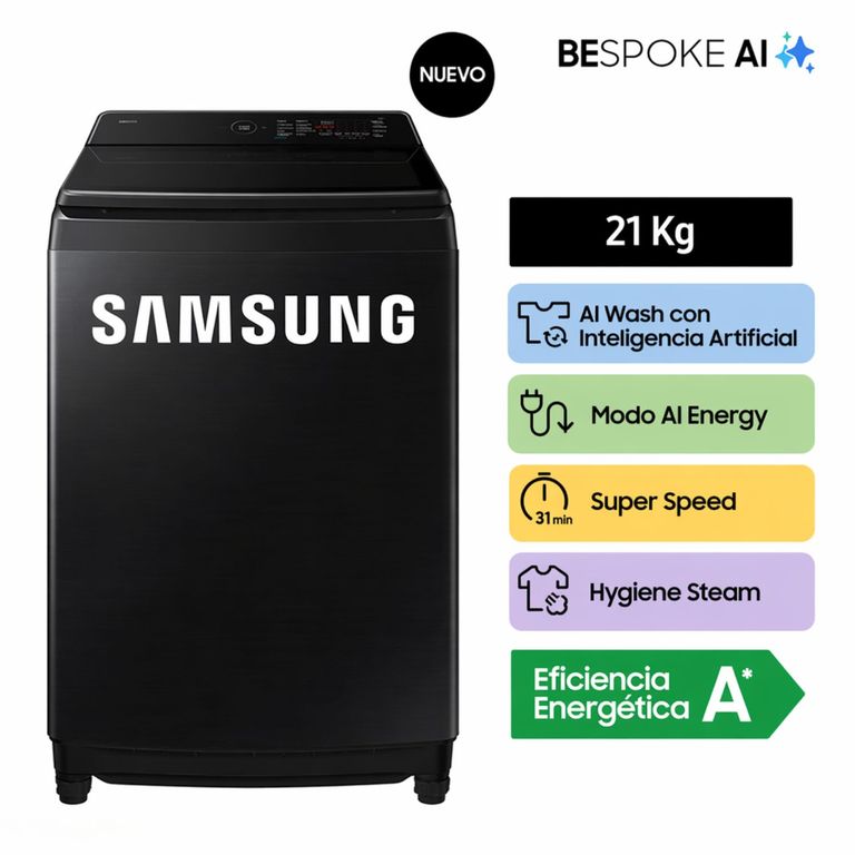 Lavadora AI Wash EcoBubble™ 21kg Negra WA80F21B9BPE