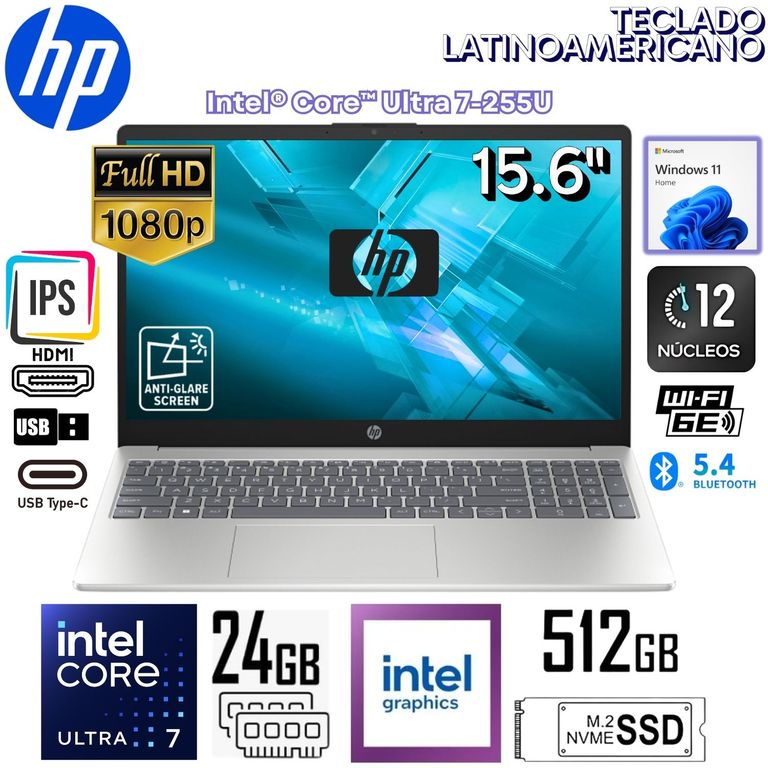 Laptop 15-FD2373LA Intel Core Ultra 7 255U 24GB RAM 512GB SSD 15.6" FHD - Plateado