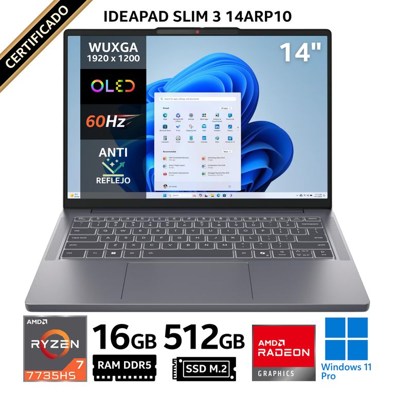 Laptop IdeaPad Slim 3, 14" WUXGA OLED, AMD Ryzen 7-7735HS, RAM 16GB, SSD 512GB, Win 11 Home
