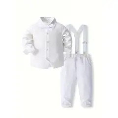 GENERICO - TRAJE TERNO DE NIÑO PARA BAUTIZO ELEGANTE - CAMISA + PANTALON + TIRANTE + CORBATA