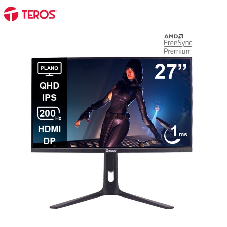 Monitor Plano Gaming TEROS TE-2754G, 27 QHD IPS, 200Hz, 1ms, HDMI, DP, AUDIO OUT