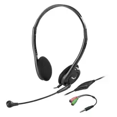 GENIUS - Auriculares Con Micrófono Hs-200C, Con Conector Dual De 3.5Mm, Color Negro, Sonido