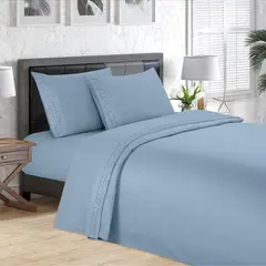 CASATEX - Sábana Bordada 3000 Hilos (Sophie) - 2 Plazas - Azul