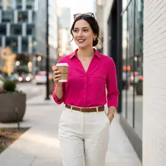 JACKMAN - Blusa Casual con Cuello Sport Manga Tres Cuartos Rosa Código 103