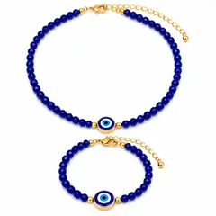 GENERICO - Set Collar y Pulsera Ojo Turco Mujer Azul con Detalles Dorados 2 Piezas