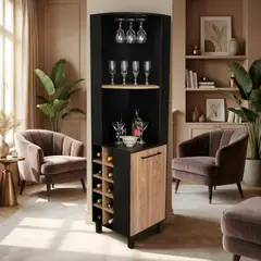 MASIVA HOME - Mueble Bar Colette con repisa Negro y Marron -