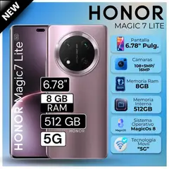 HONOR - Celular Magic 7 Lite 5G 8GB RAM 512GB 6.78" Pulg. MagicOS 8.0 - Morado Titanio