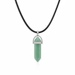 FERNANDA ROMERO JOYAS Y ACCESORIOS - Collar Péndulo Piedra Natural Verde con Cordón Negro Estilo Energético y Cuarzos