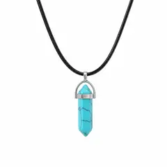 FERNANDA ROMERO JOYAS Y ACCESORIOS - Collar Péndulo Piedra Natural Turquesa con Cordón Negro Estilo Energético y Cuarzos