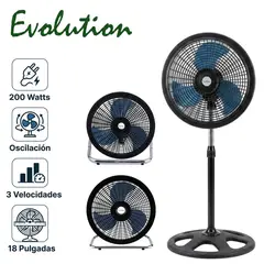 EVOLUTION - Pack 02 Ventiladores 3 en 1 18 Pulgadas Giro 120 Grados 3 Aspas