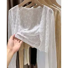 ARELYS - Bolero Cardigan Mujer Blanco Manga Larga