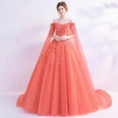 ARELYS - Vestido Princesa Mujer Quinceañera Coral Talla S