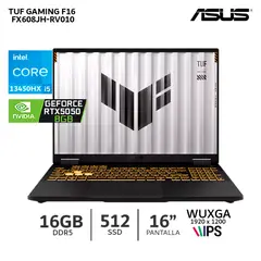 ASUS - Laptop TUF Gaming F16 FX608JH-RV010 Ci5-13450HX 16Gb Ram/ 512Gb SSD/ RTX 5050 8Gb 16" WUXGA