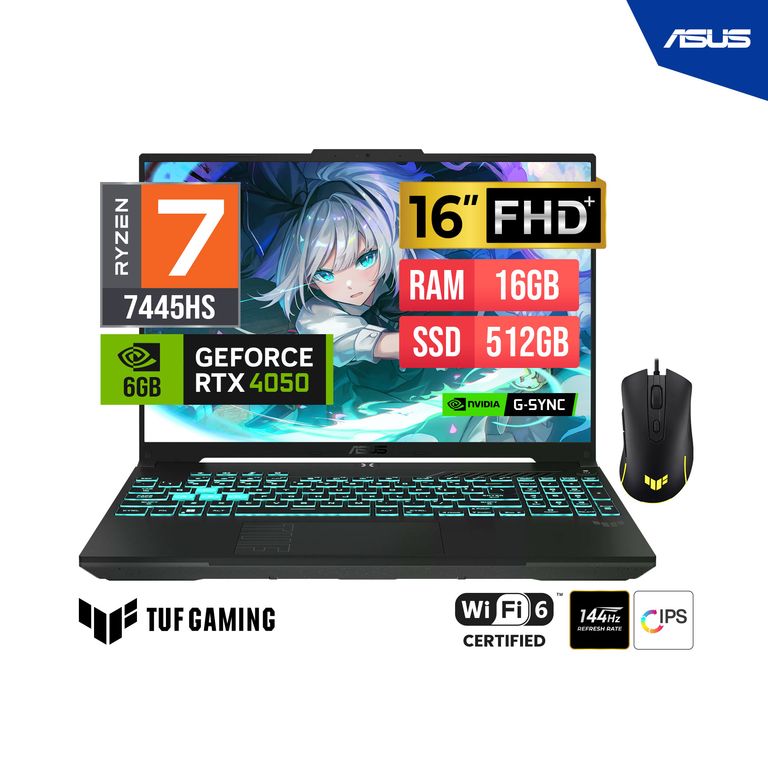 LAPTOP TUF A16 FA607NUG-RL216 16" WUXGA IPS Ryzen 7 7445HS 3.2-4.7G 16GB DDR5 512GB RTX4050 6GB