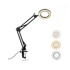 SEISA - Lámpara de Escritorio Articulada de Metal con Lupa y Luz LED Cable USB