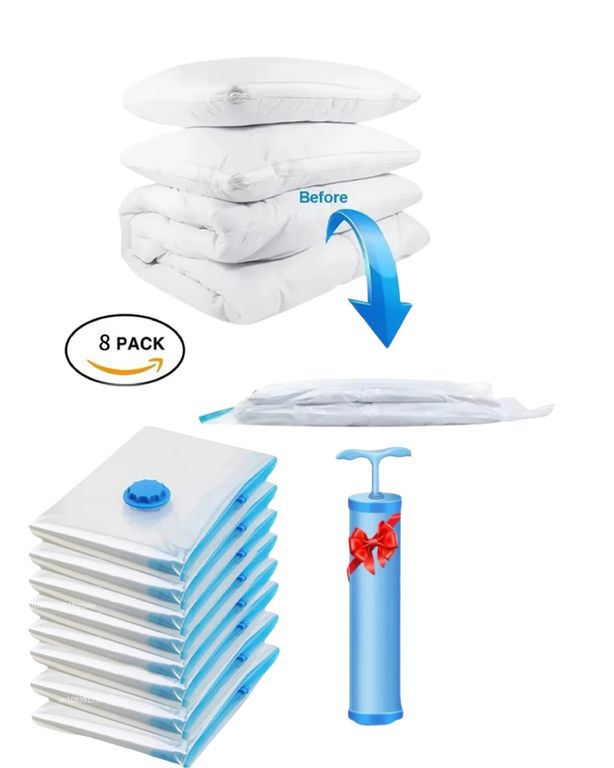 PACK x8 BOLSAS AL VACIO MAS INFLADOR SUCCIONADOR