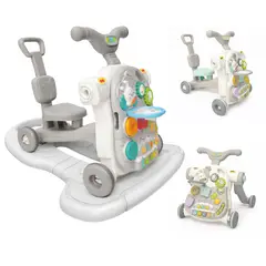 OEM - Andador Bebé 5 en 1 Caminador Multifuncional Con Mesa De Juegos Música Luces Y Scooter Gris