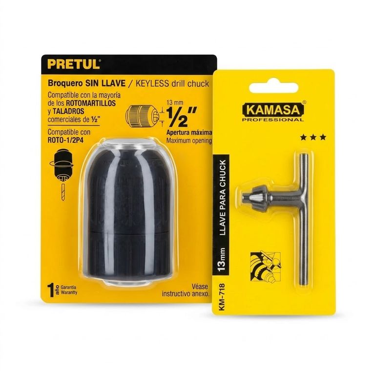 Kit Mandril Broquero Universal con Llave Para Rotomartillos y Taladros de 12