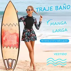 PUREPOWER - Traje de baño de talla grande con mangas largas protector solar y para surf para mujer-XS