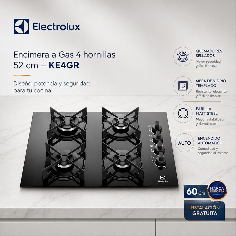 Encimera a Gas 4 hornillas 52 cm – KE4GR
