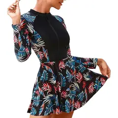 PUREPOWER - Traje de baño de talla grande con mangas largas protector solar y para surf para mujer-2XL