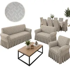 SALA FABULOSA - Pack Mueble 3-2-1 + 8 fundas de sillas en alto relieve Natural Culture - Beige