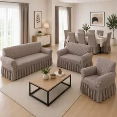 SALA FABULOSA - Pack Mueble 3-2-1 + 8 fundas de sillas en alto relieve Natural Culture - Arena