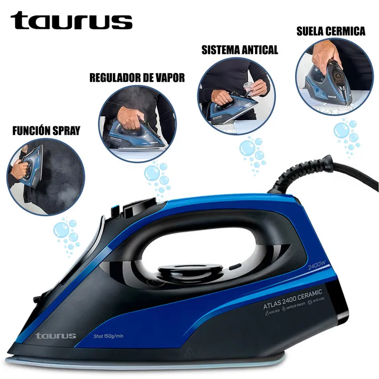 Plancha a Vapor Base Cerámica ATLAS 2400 Azul