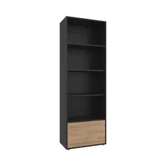 FMFURNITURE - Biblioteca 1 Puerta 5 Repisas Fm-009N Negro Y Café Claro