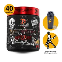 DRAGON PHARMA - Pre entreno Venom Inferno 40 servicios - Brazo de 50 Limón + shaker