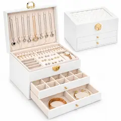MINARI - Joyero Cofre Organizador de Joyas Reloj Anillos Aretes Collares Blanco J500
