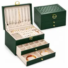 MINARI - Joyero Cofre Organizador de Joyas Reloj Anillos Aretes Collares Verde J500