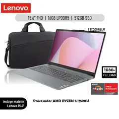 LENOVO - Laptop 15.6 Ryzen 5-7520U 16GB 512GB FreeDOS - Arctic Grey + Maletin
