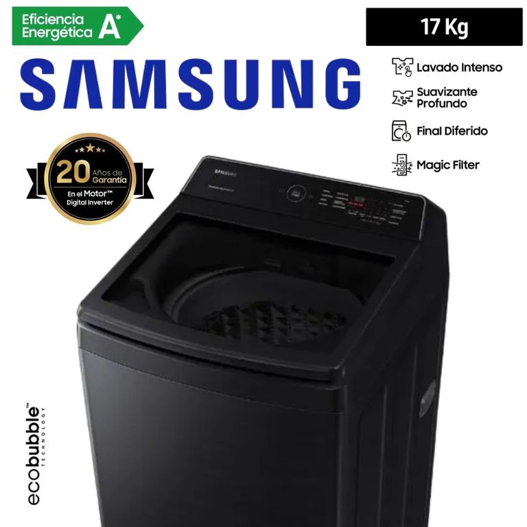 LAVADORA 17KG COLOR NEGRO MOD WA17CG6441BVPE