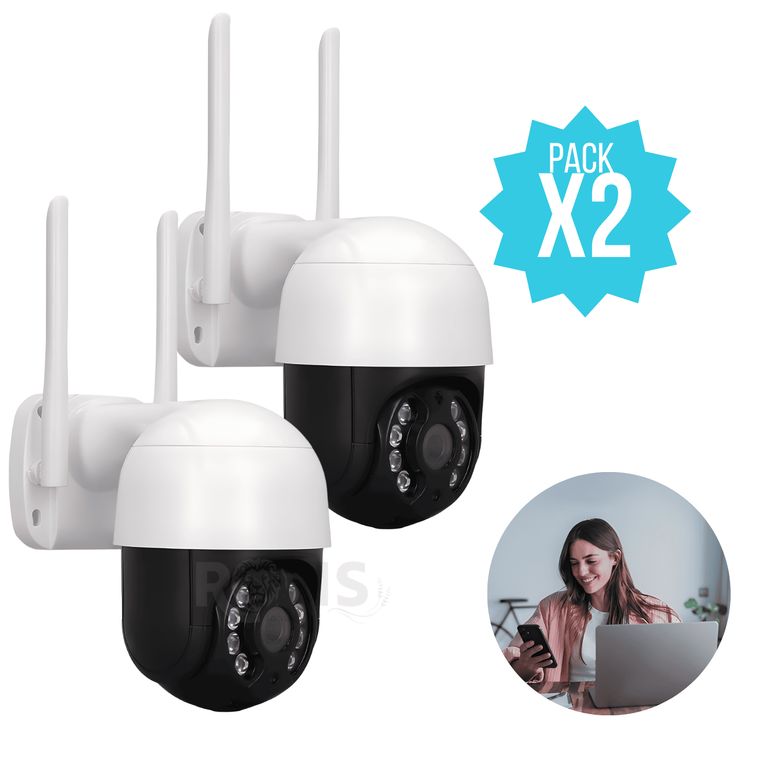 Pack 2 Cámaras De Seguridad WiFi Exterior 360° 1080P Con Visión Nocturna Audio Bidireccional Y Detección De Movimiento