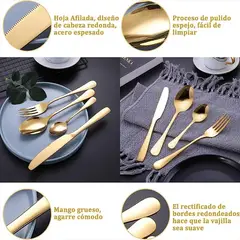GENERICO - Cubiertos Dorados Set 24 piezas de Acero Inoxidable