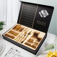 GENERICO - Cubiertos Dorados Set 24 piezas de Acero Inoxidable