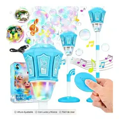 GENERICO - Máquina Farol de Burbujas Automático Musical con Luces LED y Batería Recargable - Color Celeste