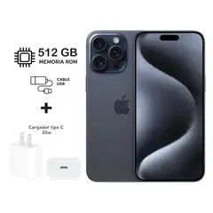 APPLE - Iphone 15 Pro 512gb Azul + Kit de carga. Reacondicionado A2848