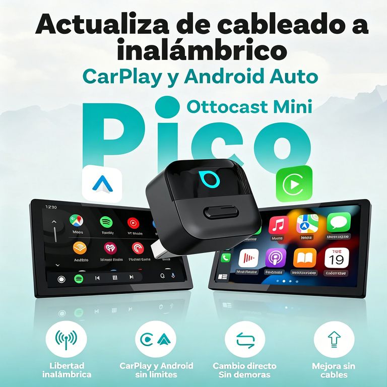 Adaptador CarPlay y Android Auto Inalámbrico, Wi-Fi 6 y BT 5.4 Diseño Compacto