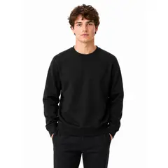 ENKI - Polerón Hombre Cuello Redondo Algodón Franela Negro