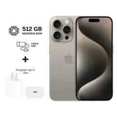 APPLE - Iphone 15 Pro 512gb Natural Titanium 5G + Kit de carga. Reacondicionado Grado A+ A2848